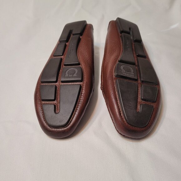 Salvatore Ferragamo Brown Leather Women's Driver Loafer Monogram Logo Flat 7.5 - Picture 13 of 14